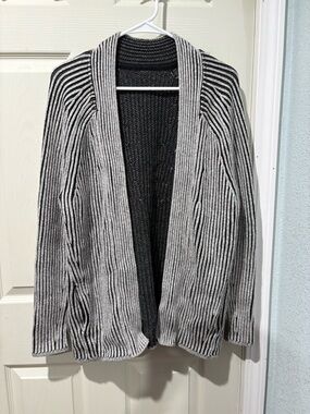 lululemon athletica Black and Gray Striped Open-Front Cardigan